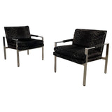 Milo Baughman For Thayer Coggin Upholstered Flat Bar Chrome Lounge Chairs