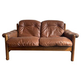 Scandinavian Modern Teak and Leather Loveseat Sofa