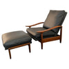 Mid-Century Modern Milo Baughman Attributed Black Leather Recliner Ottoman Set
