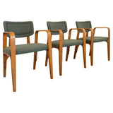 Set Of Three Upholstered Maple Bentwood Chairs By Thonet