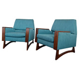 Mid-Century Modern Adrian Pearsall Style Upholstered Walnut Lounge Armchairs