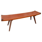 Mid-Century Modern Style Custom Leather And Walnut Bench