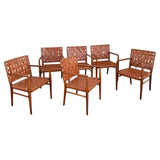 Mid-Century Modern Woven Leather Mahogany Dining Armchairs