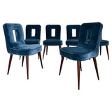Set Of Six Hollywood Regency Blue Velvet Dining Chairs By Ernst Schwadron