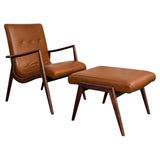 Mid-Century Modern Walnut And Leather Lounge Chair Ottoman Set By Mel Smilow