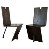 Post Modern Artisan Made Angular Ebonized Oak And Steel Chairs