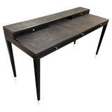 Italian Designer Tiered Black Lacquer Shagreen Leather Writing Desk