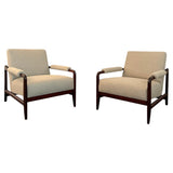 Pair Of Mid-Century Modern Walnut Upholstered Armchairs