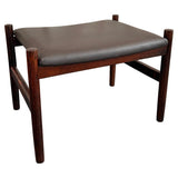 Scandinavian Modern Leather And Rosewood Footstool Ottoman By Hugo Frandsen