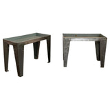 Pair Of Industrial Brushed Steel Factory Tray Tables