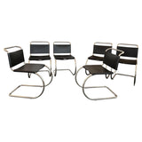Black Leather Chrome Cantilever Mies Van Der Rohe MR10 Chairs For Knoll