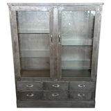 Industrial Brushed Steel Double Wide Medical Apothecary Display Cabinet