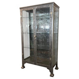 Large Antique Double Door Brushed Steel Apothecary Vitrine Cabinet