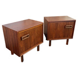 Pair Of Mid-Century Modern Walnut With Brass Trim Nightstands End Tables