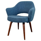 Eero Saarinen For Knoll Wood Executive Armchair In Blue Bouclé