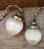 Pair of Petite Acorn Holophane Pendant Lights