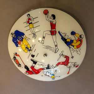 Whimsical Mid-Century Sporting Motif Flush Mount Light Fixture