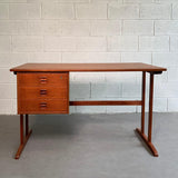 Danish Modern Teak Desk With Finished Bookshelf Back