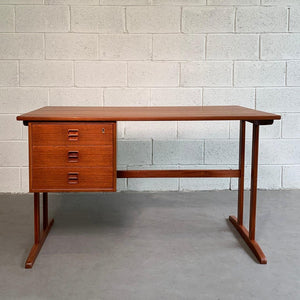 Danish Modern Teak Desk With Finished Bookshelf Back