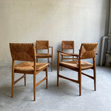 Scandinavian Modern Rush And Beech Dining Chairs