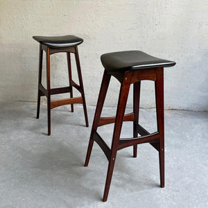 Danish Modern Rosewood And Vinyl Bar Stools By Johannes Andersen