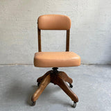 Mid Century Adjustable Oak And Leather Office Chair