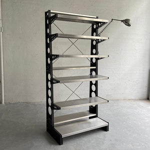 Open Industrial Steel Shelving Unit With Task Lamp