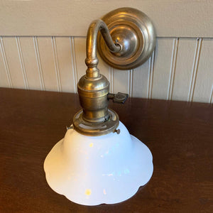 Early 20th Century Brass Milk Glass Wall Sconce Lamp