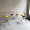 Mid Century Modern Wrought Iron And Rush Swivel Bar Stools