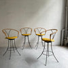 Mid Century Modern Wrought Iron And Rush Swivel Bar Stools