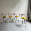 Mid Century Modern Wrought Iron And Rush Swivel Bar Stools