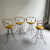 Mid Century Modern Wrought Iron And Rush Swivel Bar Stools