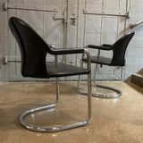 Italian Mid Century Modern Leather And Chrome Cantilever Armchairs