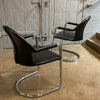 Italian Mid Century Modern Leather And Chrome Cantilever Armchairs