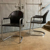 Italian Mid Century Modern Leather And Chrome Cantilever Armchairs