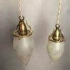 Pair Of Antique Etched Frosted Glass Teardrop Pendant Lights