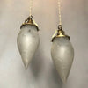 Pair Of Antique Etched Frosted Glass Teardrop Pendant Lights