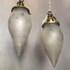 Pair Of Antique Etched Frosted Glass Teardrop Pendant Lights