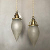 Pair Of Antique Etched Frosted Glass Teardrop Pendant Lights