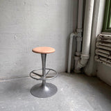 Tall Industrial Brushed Aluminum And Leather Pedestal Stool