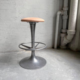 Tall Industrial Brushed Aluminum And Leather Pedestal Stool