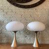 Pair Of Brushed Aluminum Mushroom Table Lamps by Bill Curry for Laurel