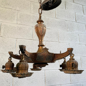 Early 20th Century Embossed Metal Moroccan Chandelier