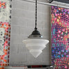 Art Deco Tiered Milk Glass Cone Pendant Light