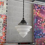 Art Deco Tiered Milk Glass Cone Pendant Light