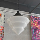 Art Deco Tiered Milk Glass Cone Pendant Light