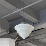 Art Deco Tiered Milk Glass Cone Pendant Light