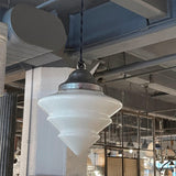 Art Deco Tiered Milk Glass Cone Pendant Light