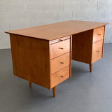 Paul McCobb Planner Group For Winchendon Double Pedestal Natural Maple Desk