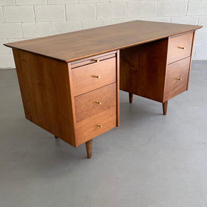 Paul McCobb Planner Group For Winchendon Double Pedestal Dark Maple Desk
